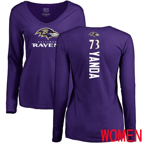 Baltimore Ravens Purple Women Marshal Yanda Backer NFL Football #73 Long Sleeve T Shirt